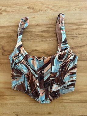 Corset Tank Top in Blue & Brown